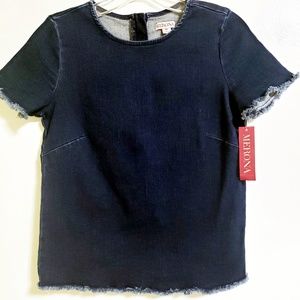 Merona Dark Wash Denim Raw Frayed Hem Top